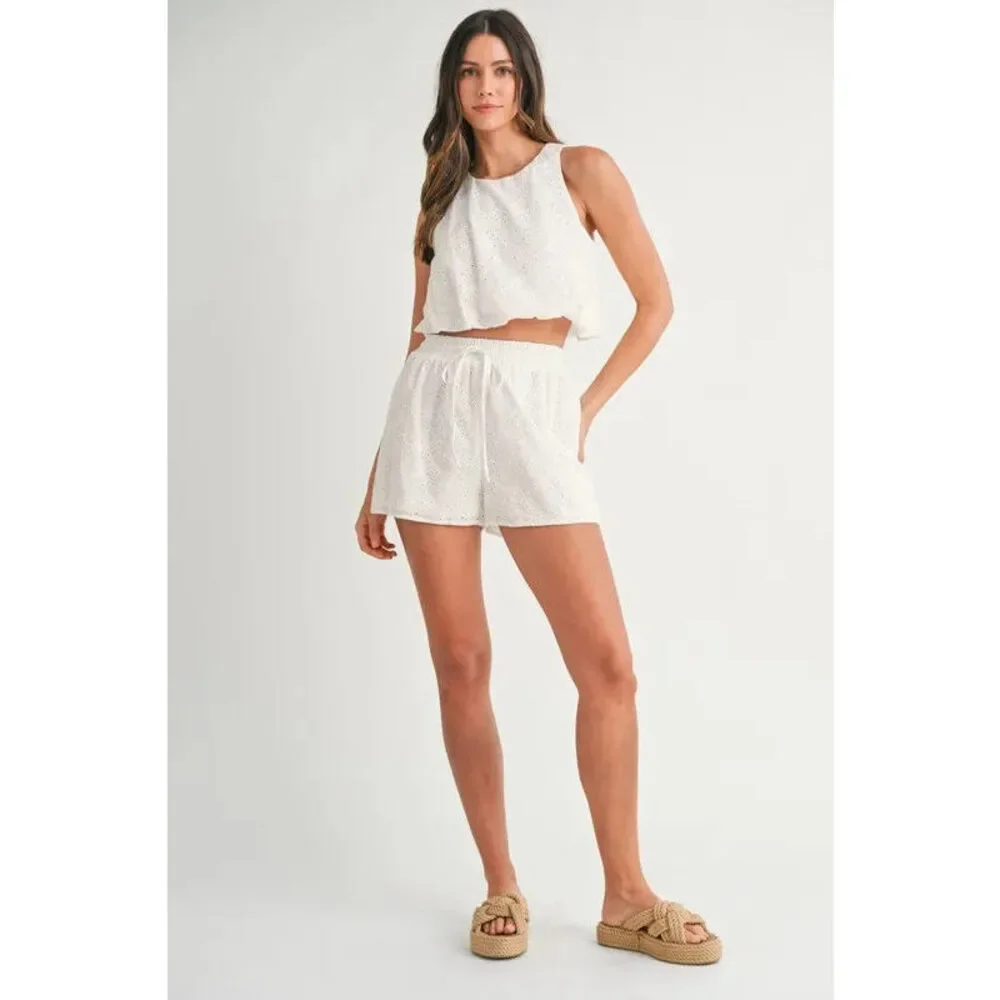 MABLE Eyelet Bubble Hem Sleeveless Top and Shorts Set
